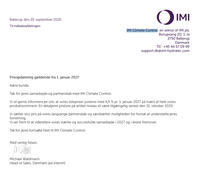 IMI prisjustering